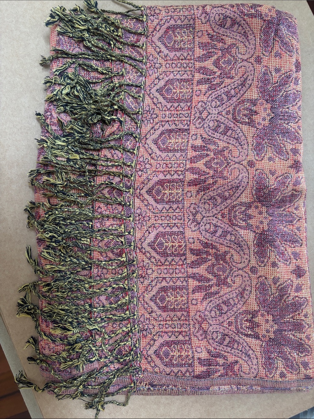 Reversable Paisley Woven Fringe Shawl